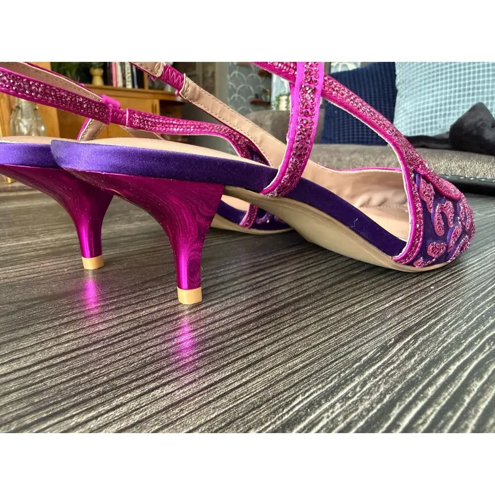 Betsey Johnson Bonney Dark Purple Rhinestone Cheetah Pumps Sz. 8.5 - Picture 3 of 10